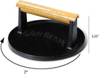 Jim Beam JB0158 Black Cast Iron Burger Press - 7'' Heavy Duty Burger Press with Solid Wood Handle