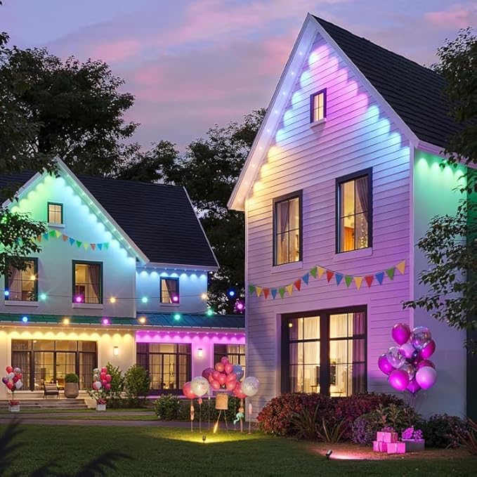 Permanent Outdoor Lights, 50ft Smart Eave Lights with RGB LED Light, IP67 Waterproof, App Control, DIY RGB Light for House Halloween Decorations