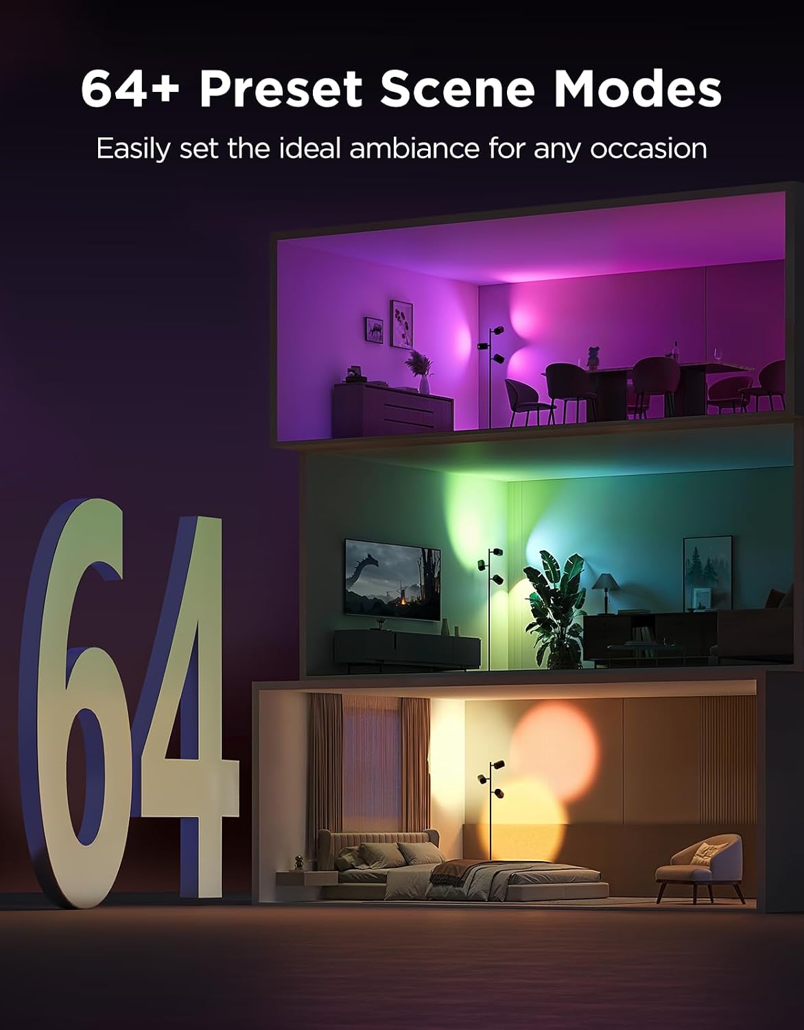 govee tree floor lamp with 3 rotatable lights, package contents