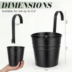 HowRU Hanging Flower Pots, Railing Planter Box for Outdoor Plants 12 Pack 5 Inch Metal Hanging Planters with Detachable Hooks Balcony Window Fence Garden Decoration Flower Boxes (Black)