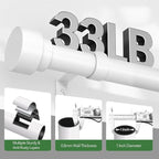 Curtain Rods for Windows 72 to 144, 1 Inch Adjustable White Extra Long Heavy Duty Curtain Rod for Patio Bedroom, Modern Style Indoor Outdoor Window Drapery Rods with End Caps, Size 32" - 150"