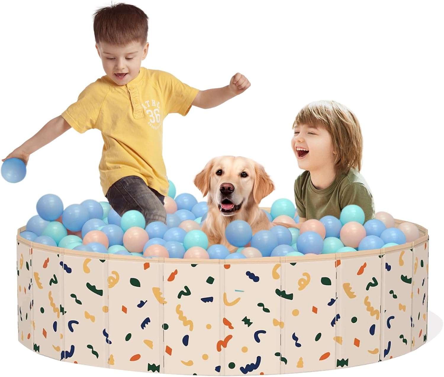 AirSwim Dog Pool, Foldable Kiddie Pool Hard Plastic, 47" x 12" Ball Pit | Portable Swimming Pool for Dogs Cats and Kids, Collapsible pool Pets Bath Tub Sandbox Suitable for Indoor and Outdoor Game