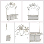 Rustic Metal Wall Planter Vintage Wall Mounted Flower Pot Farmhouse Distressed Wall Hanging Plant Basket with Floral & Butterfly Decor for Indoor Outdoor Garden Home Yard (White#2)