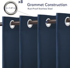 PureFit Outdoor Curtains for Patio Waterproof Weatherproof, UV Resistant Outside Curtains for Gazebo, Front Porch, Pergola, Sun Blocking Privacy Curtain, 52W x 108L inch, 1 Panel, Navy Blue