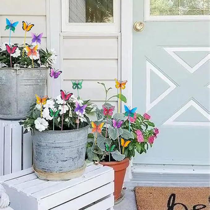 hogardeck Garden Decor for Outside, Set of 20 Metal Butterfly Decorative Garden Stakes for Spring Decor, Yard Art Garden Decorations for Outdoor Lawn Pathway Patio