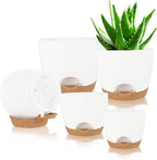 Self Watering Planters with Drainage Holes Reservoir,Nursery Planting Pot for Indoor Decor Garden Plants Succulents,Snake Plant, African Violet,Plastic Flower Pots Set 7+6.5+6+5.5+5 Inch (White)