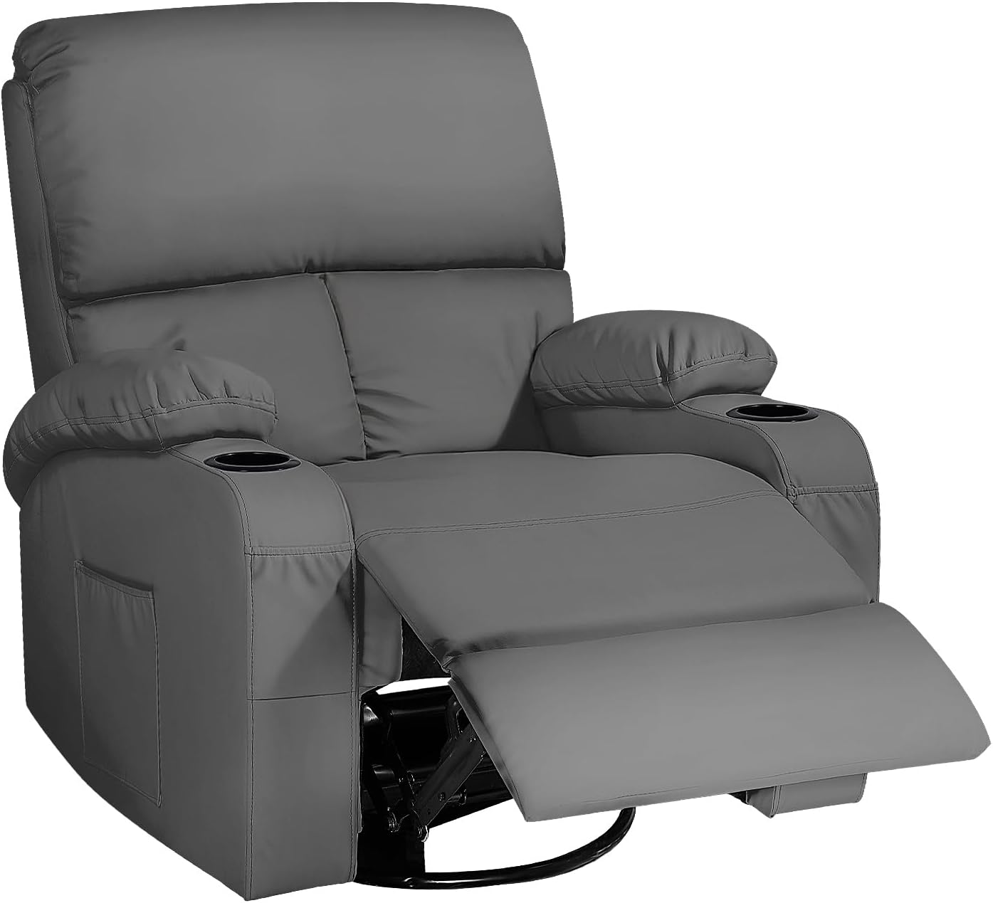 Rocking Recliner Chair, Massage Rocker Recliner Chair with Vibration Massage and Heat, 360° Swivel Faux Leather Chairs, Living Room, Bedroom, Nursery, RV, Dark Grey