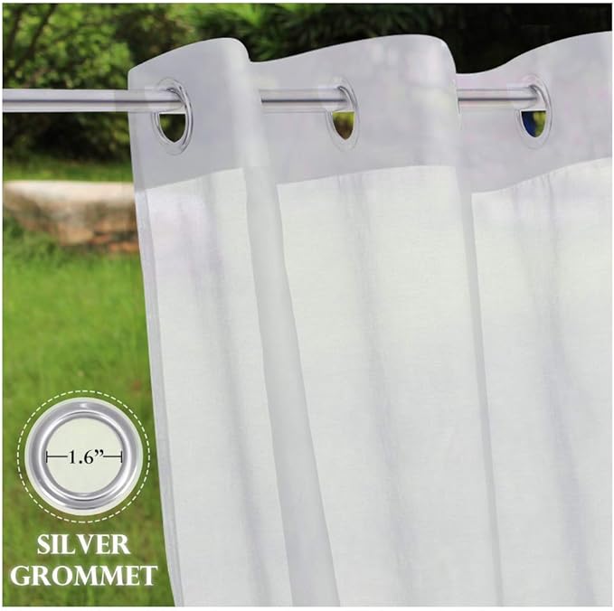 RYB HOME Sheer Outdoor Curtains - 2 Panels Waterproof Curtains White Sheer Privacy Linen Look Voile Drapes for Porch Pavilion Garden Lawn Corridor Sun Room Decor, 2 Tiebacks, W 54 x L 108 inch Long