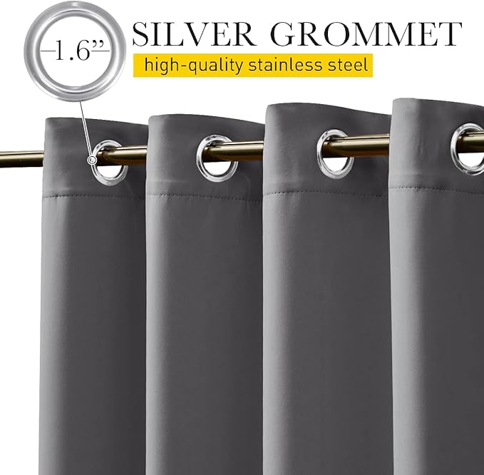 NICETOWN 2 Panels Weighted Blackout Curtains for Patio Waterproof, Grommet & Back Tab on Top & Bottom Windproof Blackout Outdoor Curtains for Porch with Bouns Rope for Fixed, Grey, W52 x L84