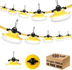100FT LED Construction String Lights 3 Prong, 130W 16000Lm LED String Work Lights, 5000K Daylight Temporary Lighting for Construction Sites, Jobsite, Renovation, Mine Cave, UL Listed