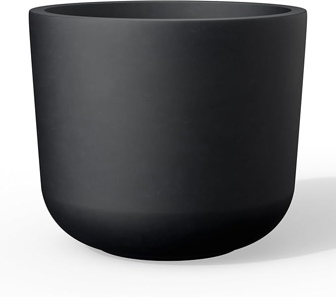 Kante Round Concrete Planter, 9 Inch Dia Classic Style Large Plant Pot with Drainage Hole for Indoor & Outdoor Plants, Ideal for Home, Patio, Garden, Black