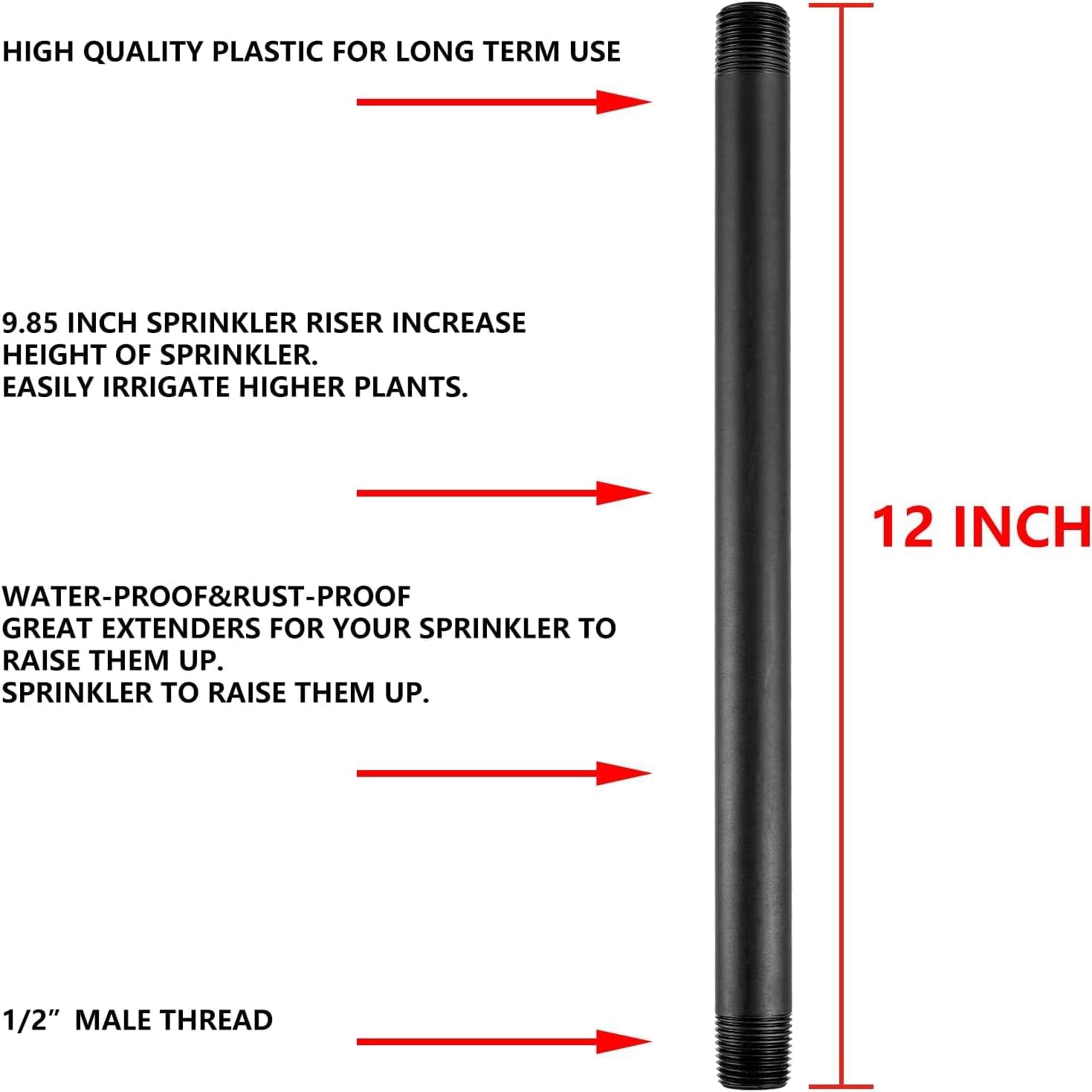 12 Pcs 1/2 Inch Double Male Threaded Head Pipe Riser | 12 Inches Multifunctional NPT Sprinkler Riser Extensions for Lawn Irrigation, Sprinkler Upgrade(NPT Sprinkler Extension)