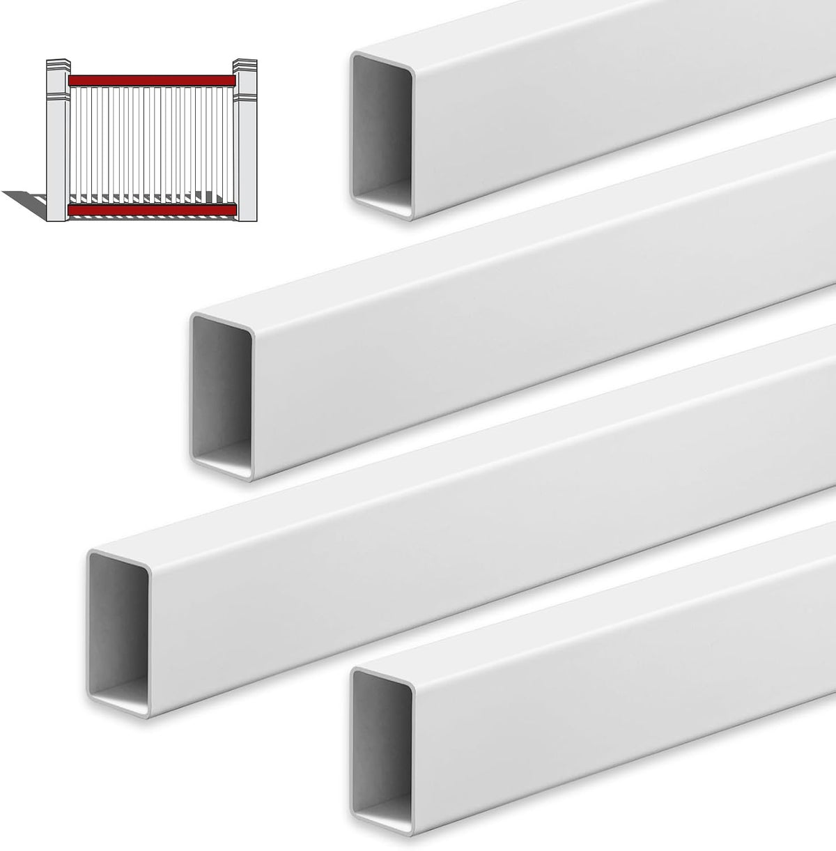 yaocom 4 pcs pvc vinyl fence rails for, main product view
