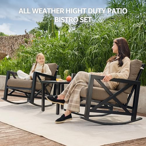 natural expressions 3 piece patio rocking bistro set shown in use