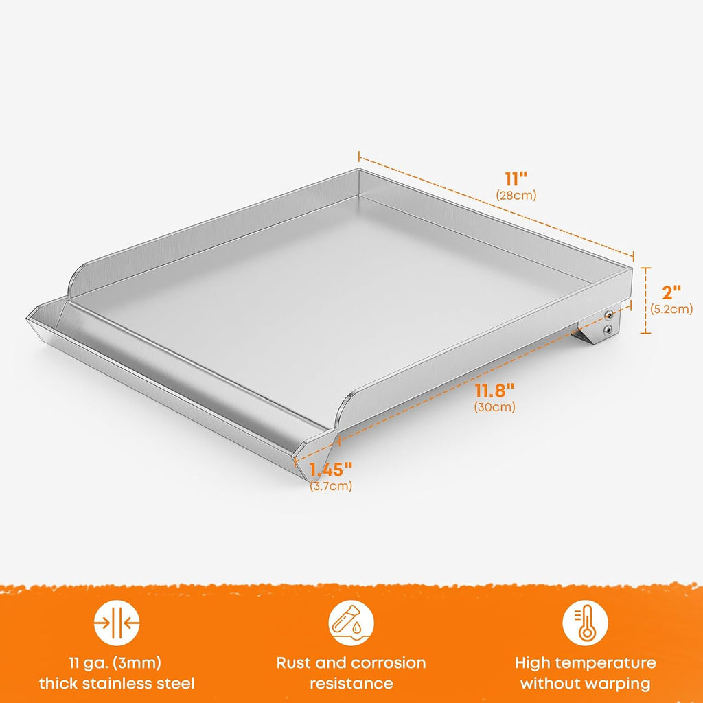Stanbroil Stainless Steel Griddle for Gas Grill Side Burner, 11" x 13" | Universal Side Burner Cooking Surface, Flat Top Design, Fits Most Gas Grill Side Burners, Easy Cleanup
