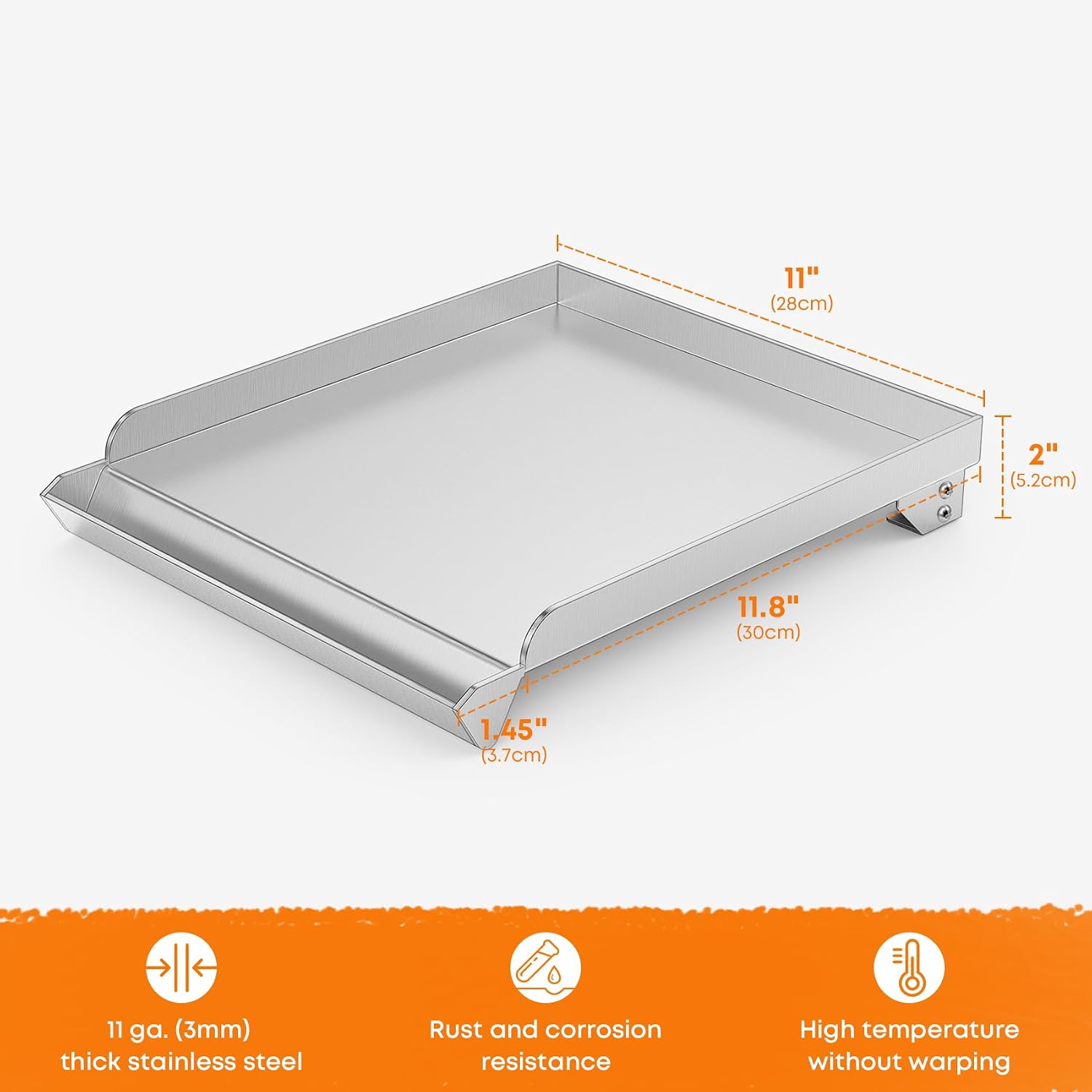 Stanbroil Stainless Steel Griddle for Gas Grill Side Burner, 11" x 13" | Universal Side Burner Cooking Surface, Flat Top Design, Fits Most Gas Grill Side Burners, Easy Cleanup