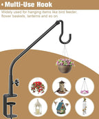 20 Inch Extended Reach Deck Hook Hanger for Railing, Heavy Duty Outdoor Plant Hook Holder for Hanging Bird Feeder Pole Deck Hanger Flower Basket Planter or Lanterns, Wind Chimes, 1 Pack