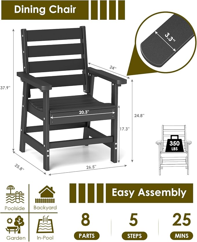 GREENVINES Outdoor Dining Chair | HDPE | Patio Chairs | All-Weather | Black