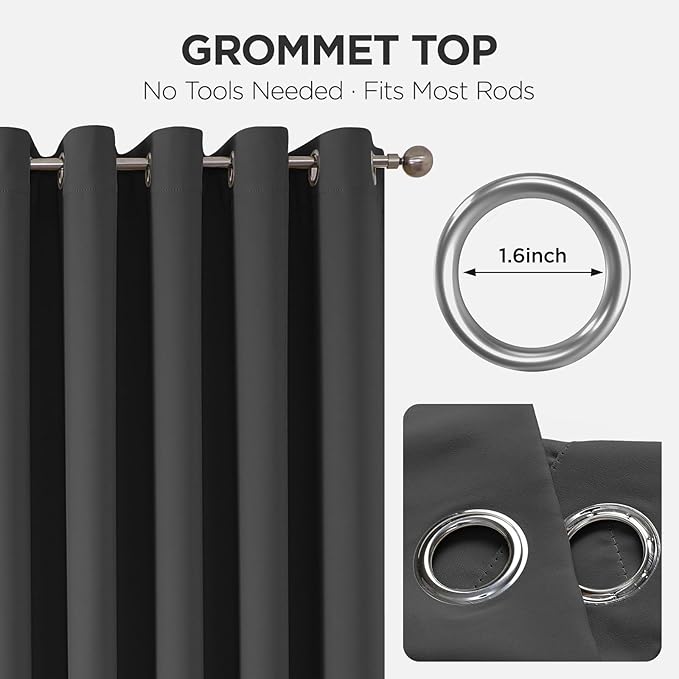 Joydeco Blackout Patio Sliding Door Curtains 84 Inches Long, Grommet Privacy Room Divider Curtains, Extra Wide Thermal Blackout Drapes for Bedroom Living Room (Grey, 60Wx84L, 1 Panel)