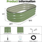 G GOOD GAIN Galvanized Metal Raised Garden Bed Kit - 4x2x1FT Outdoor Planter Box with Safety Edging and Gloves for Vegetables, Fruits, Flowers(OliveGreen, 2PC)