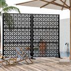 6ft black freestanding metal outdoor privacy screen, cross, side view