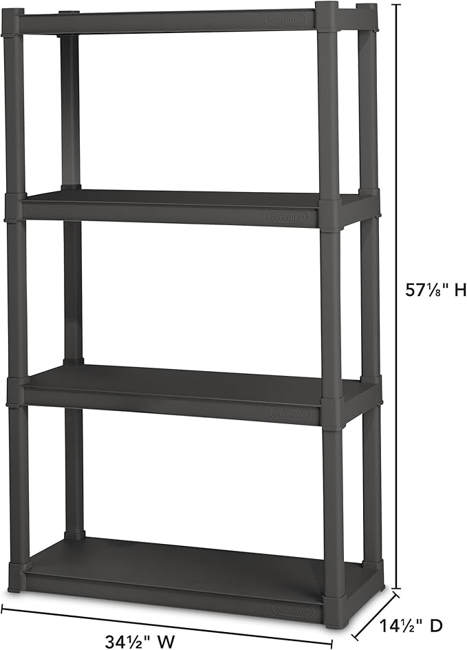 Sterilite 4 Shelf Unit, Heavy-Duty Shelving Storage and Utility Rack - Standing Plastic Organizer Shelves for Kitchen, Bathroom, and Garage