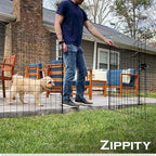 zippity 39in h black metal fence w/ gate shown in use