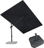 PURPLE LEAF 8.2' X 11.5' Tilting Patio Umbrella with Base Outdoor Cantilever Swivel Rectangle Umbrella Aluminum Offset Umbrella with 360-degree Rotation for Garden Deck Pool Patio Grey