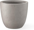 Kante 14 Inch Dia Round Concrete Planter, Indoor Outdoor Large Plant Pot with Drainage Hole and Rubber Plug for Home Patio Garden, Weathered Concrete