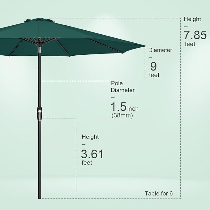 Tempera Patio Market Outdoor Table Umbrella with Auto Tilt and Crank, Large Sun Umbrella with Sturdy Pole & Fade Resistant Canopy, Easy to Set