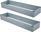 2 Pack 8x2x1FT Galvanized Raised Garden Bed Kit, Outdoor Metal Planter Box for Vegetables, Bottomless Rectangular Gardening Bed with Support Rods, Tool-Free Assembly, Gray