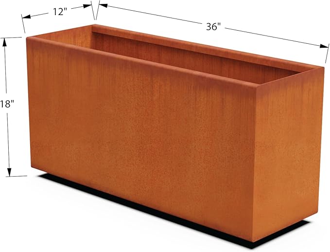Plantercraft Large Rectangular Planters for Outdoor Plants – 36x12x18 Inch Corten Steel Planter | Heavy Duty Metal Planter Box for Modern Garden & Patio Landscaping | Fully Welded, Made in USA