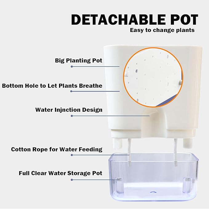 Planterhoma Self Watering Plant Pots for Indoor Plants 7 inch, 8 Packs Rectangular Self-Watering Planters with Drainage Hole, White African Violet Pots for Devil's Ivy, Spider Plant, Orchid, Herb