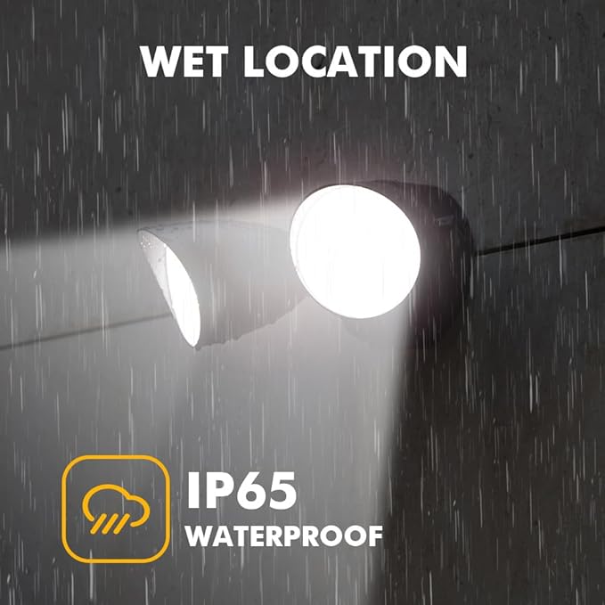 LUTEC 6222B 3500 Lumen 32 Watt 28 LED Dual-Head Floodlight Outdoor, Full Metal Design, Waterproof Exterior Security Wall Light 5000K for Patio, Garden, Yard-Black