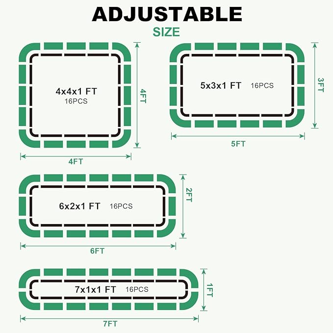 1MORE Raised Garden Bed -5X3X1 Galvanized Planter Box for Outdoor Gardening,4 in 1 Modular Raised Bed Kit with Protective Tape, Gloves for Herb，Ideal for Vegetables and Plants.Green-2Pcak
