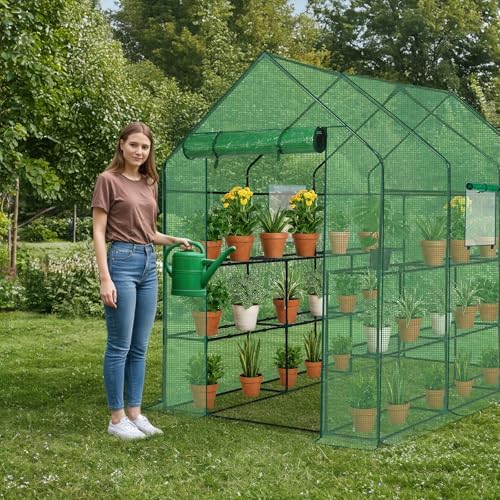 outvita walk-in greenhouse, 3 tiers 12 shelves, durable, front angle view