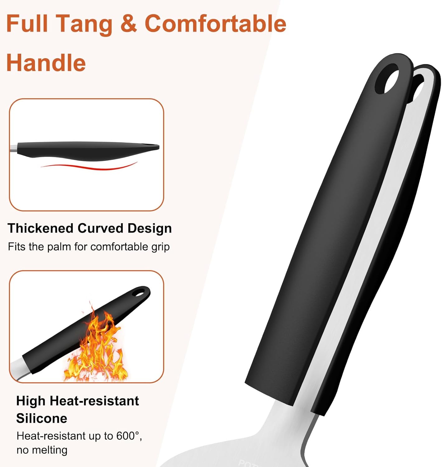 Heavy Duty Griddle Scraper, 5.3" Wide, 1.5mm Thick Stainless Steel | Full Tang, Heat-Resistant Silicone Handle, Scraper Tool for Flat Top Grill & Griddle Cleaning Accessories, Dishwasher Safe