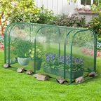 raised garden bed with greenhouse, waterproof sun-protective green, front angle view