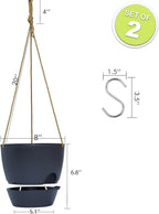 8 inch Hanging Planters, 2 Pack Self Watering Hanging Pots with 20oZ Deep Reservoir for Indoor Outdoor Plants Flowers, Black