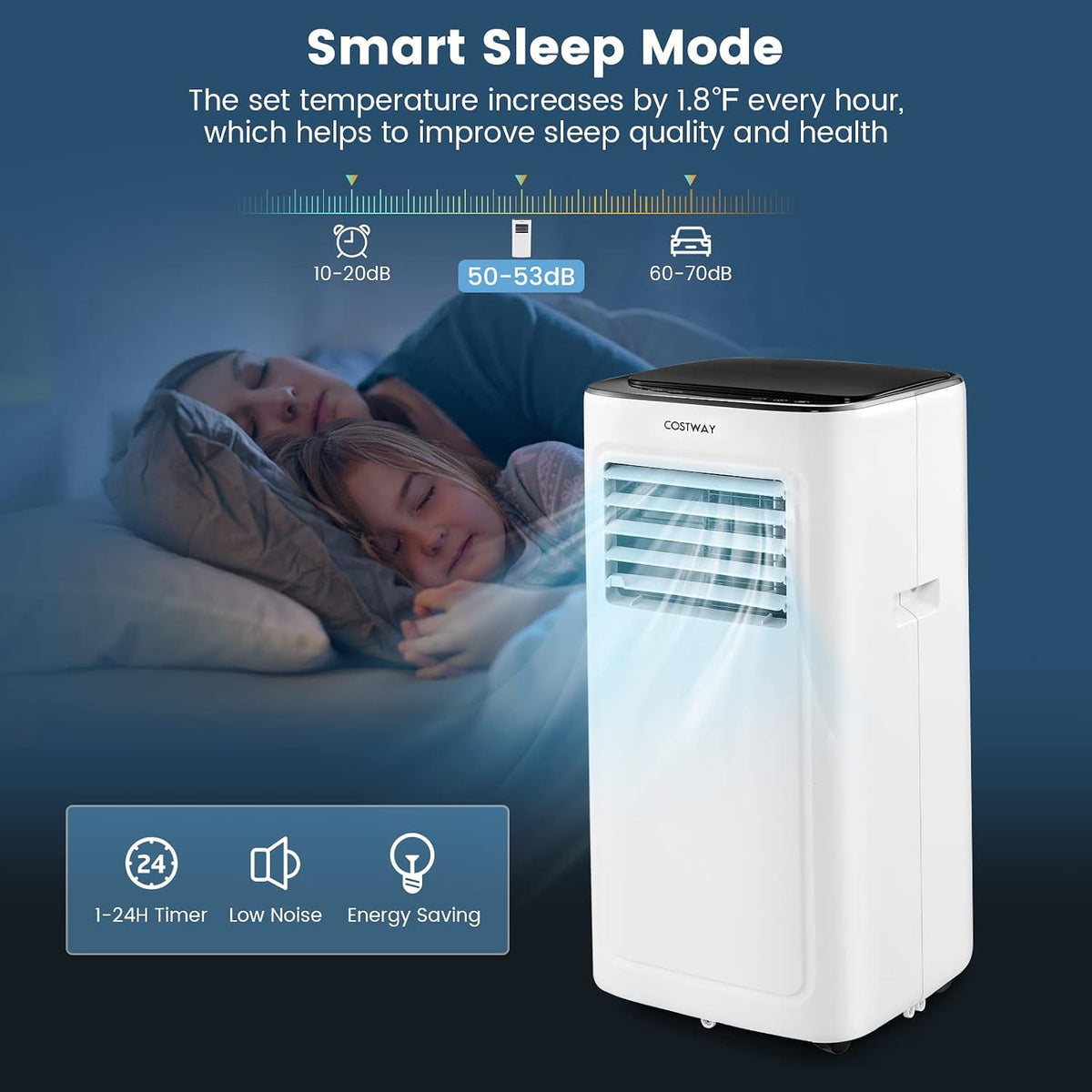costway portable air conditioner, 9000 btu portable ac, front angle view