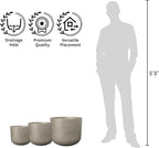 Kante 13",11",9" Dia Weathered Concrete Round Planters (Set of 3), Outdoor Indoor Modern Planter Pots, Lightweight, Weather Resistant, Seamless with Drainage Hole