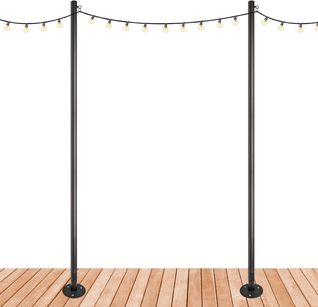 EXCELLO GLOBAL PRODUCTS Premium String Light Poles - 2 Pack - Extends to 10 Feet – Deck Mount (Wood/Concrete)