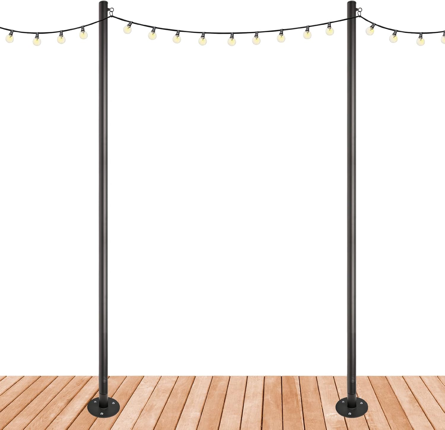 EXCELLO GLOBAL PRODUCTS Premium String Light Poles - 2 Pack - Extends to 10 Feet – Deck Mount (Wood/Concrete)