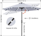 ABCCANOPY 10FT Durable Solar Led Patio Umbrellas with 32LED Lights (Gray)