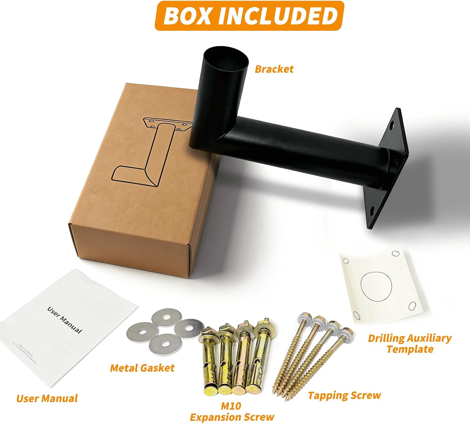 90 Degree Wall Light Mounting Bracket, 11" Arm, 2-3/8" OD Tenon | Galvanized Steel, 0.2" Flange, 0.05" Tube, Full Welds, Slim 3.9" Base, Concrete/Wood Hardware and Drilling Template Included
