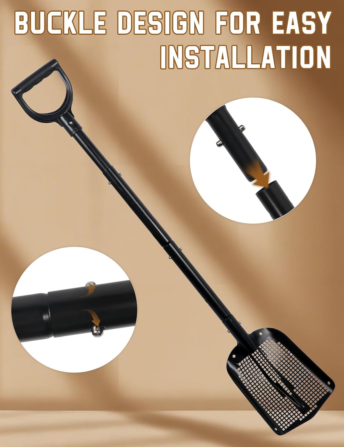 heavy duty sifting shovel with adjustable handle (26"-48"), front angle view
