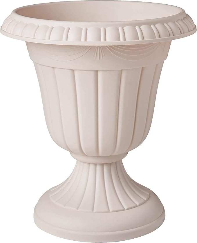 Arcadia Garden Products PL10TP Classic Traditional Plastic Urn Planter Indoor/Outdoor, 15" x 13", Taupe