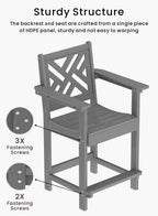 Tall Adirondack Chairs Set of 2, Outdoor 24'' Counter Height Bar Stools with Back and Arms, All-Weather HDPE Patio Tall Chairs for Balcony, Backyard, Garden, Deck (Grey)