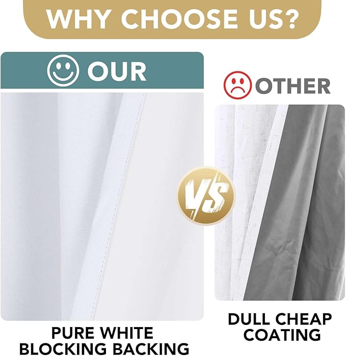 H.VERSAILTEX White Blackout Curtains, Thermal Curtains 96 inches Long 100% Blackout Textured Linen Look Curtain Draperies Anti-Rust Grommet Drapes, 2 Panels, Bright White