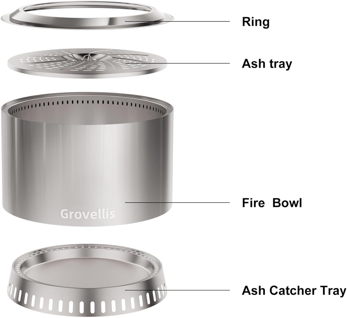 27 inch smokeless fire pit with waterproof cover showing dimensions